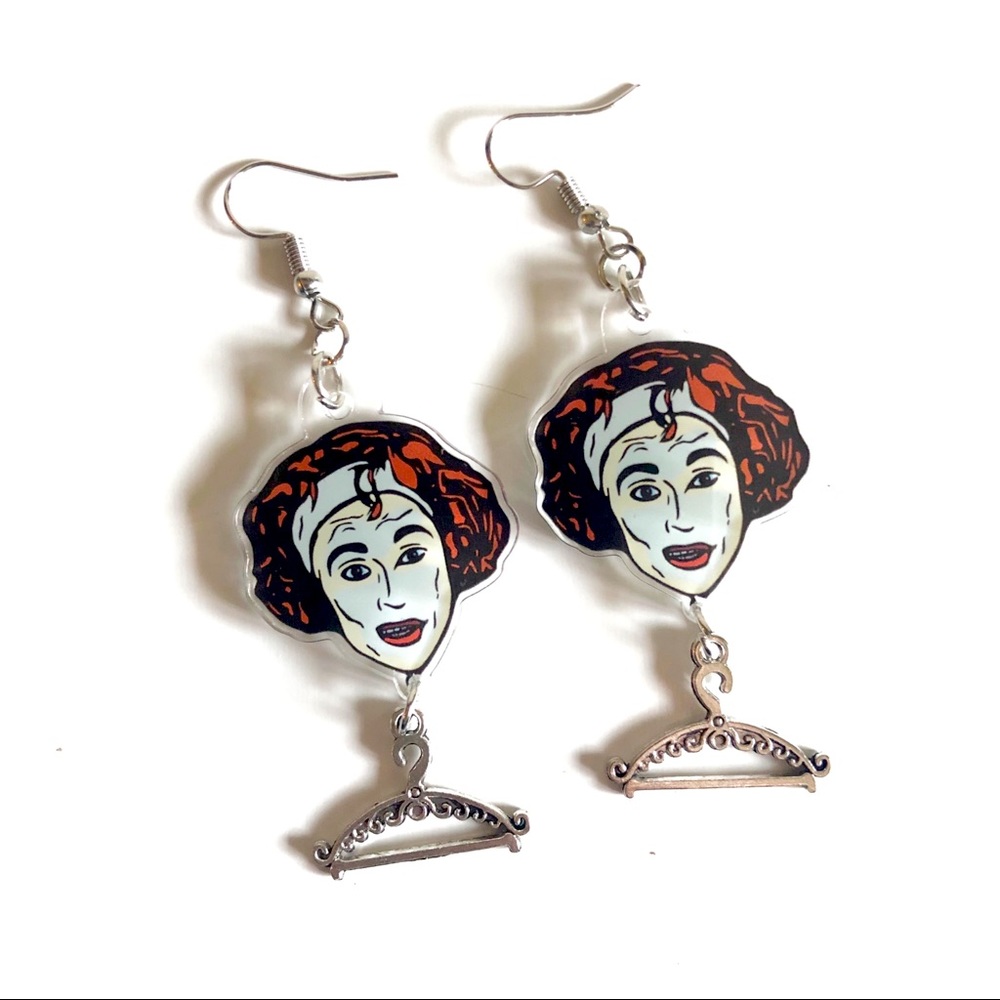 Mommy Dearest No Wire Hangers Acrylic Joan Crawford Drop Dangle Earrings